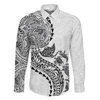 Hawaiian Kakau Tribal Sea Animals Tattoos Family Matching Puletasi and Hawaiian Shirt White Color LT03 Dad's Shirt - Long Sleeve White - Polynesian Pride