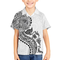 Hawaiian Kakau Tribal Sea Animals Tattoos Family Matching Puletasi and Hawaiian Shirt White Color LT03 Son's Shirt White - Polynesian Pride