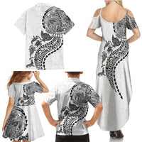 Hawaiian Kakau Tribal Sea Animals Tattoos Family Matching Summer Maxi Dress and Hawaiian Shirt White Color LT03 - Polynesian Pride
