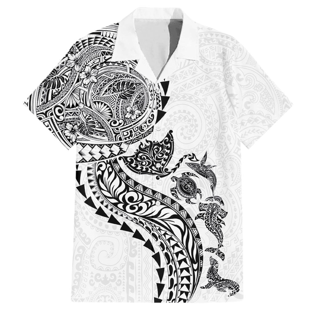 Hawaiian Kakau Tribal Sea Animals Tattoos Family Matching Summer Maxi Dress and Hawaiian Shirt White Color LT03 Dad's Shirt - Short Sleeve White - Polynesian Pride