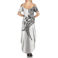 Hawaiian Kakau Tribal Sea Animals Tattoos Family Matching Summer Maxi Dress and Hawaiian Shirt White Color LT03 - Polynesian Pride