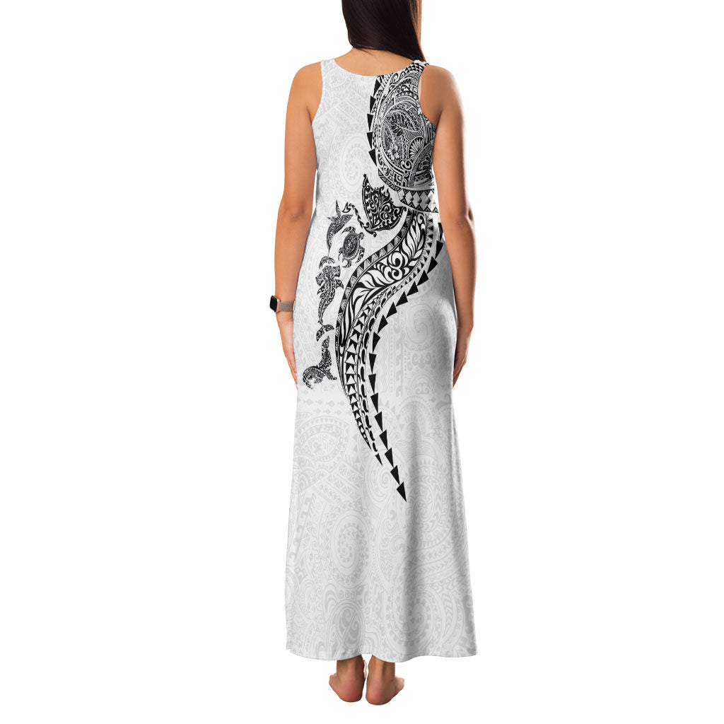 Hawaiian Kakau Tribal Sea Animals Tattoos Family Matching Tank Maxi Dress and Hawaiian Shirt White Color LT03 - Polynesian Pride