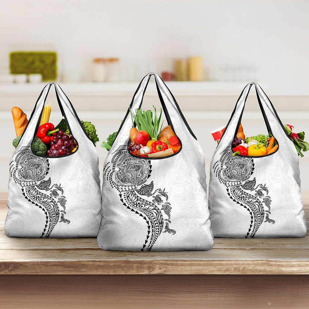 Hawaiian Kakau Tribal Sea Animals Tattoos Grocery Bag White Color