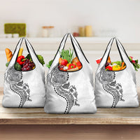 Hawaiian Kakau Tribal Sea Animals Tattoos Grocery Bag White Color