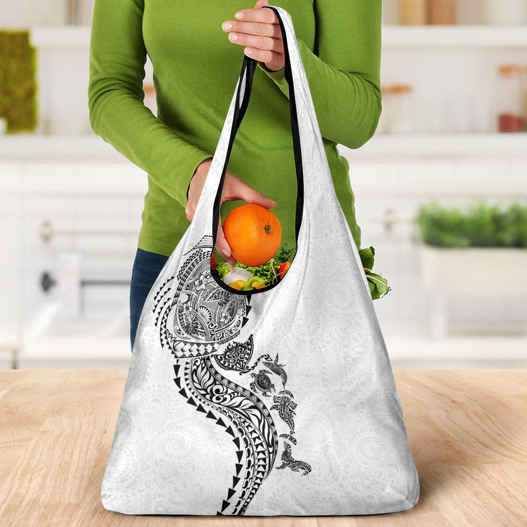 Hawaiian Kakau Tribal Sea Animals Tattoos Grocery Bag White Color