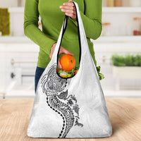 Hawaiian Kakau Tribal Sea Animals Tattoos Grocery Bag White Color