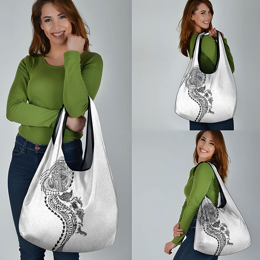Hawaiian Kakau Tribal Sea Animals Tattoos Grocery Bag White Color