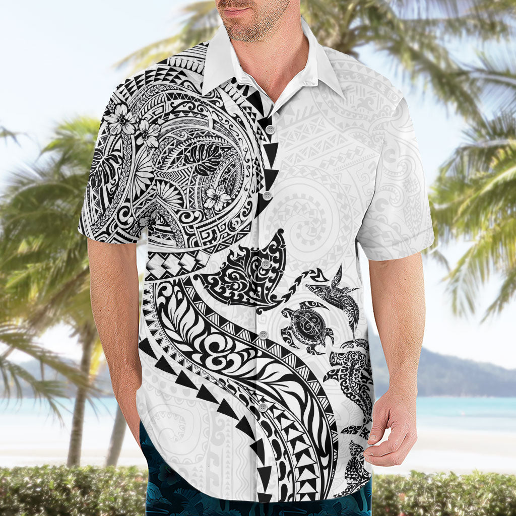 Hawaiian Kakau Tribal Sea Animals Tattoos Hawaiian Shirt White Color