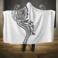 Hawaiian Kakau Tribal Sea Animals Tattoos Hooded Blanket White Color