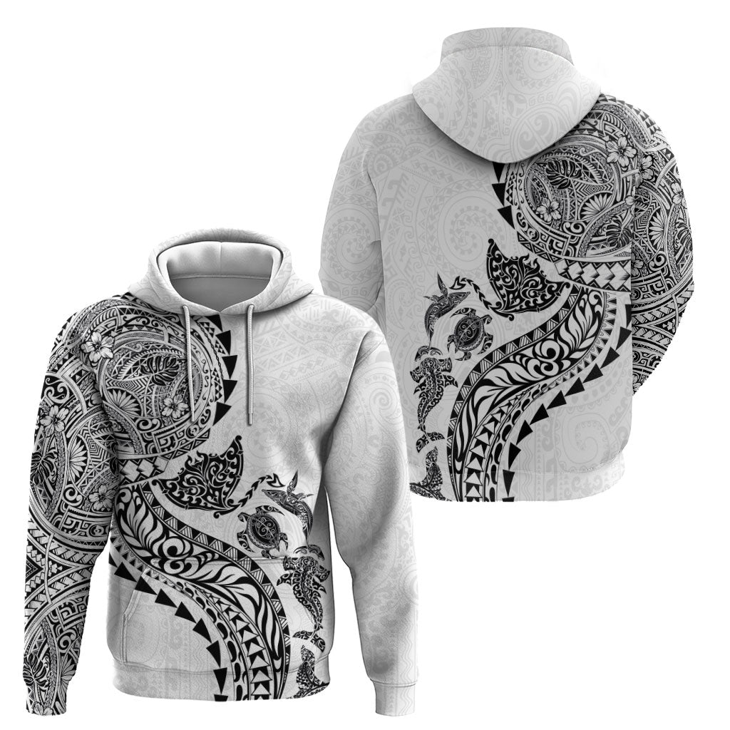 Hawaiian Kakau Tribal Sea Animals Tattoos Hoodie White Color