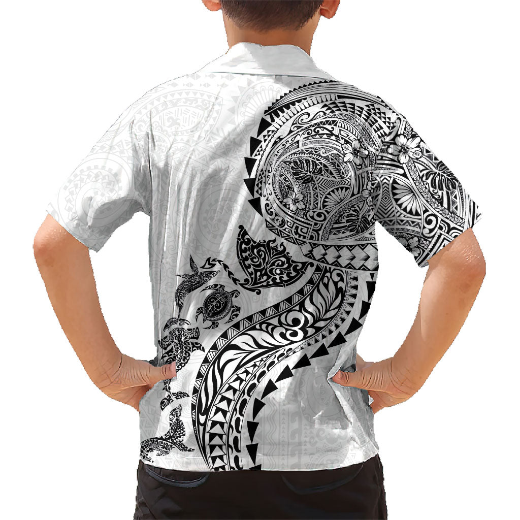 Hawaiian Kakau Tribal Sea Animals Tattoos Kid Hawaiian Shirt White Color