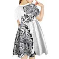 Hawaiian Kakau Tribal Sea Animals Tattoos Kid Short Sleeve Dress White Color