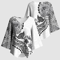 Hawaiian Kakau Tribal Sea Animals Tattoos Kimono Sleeve Blouse White Color