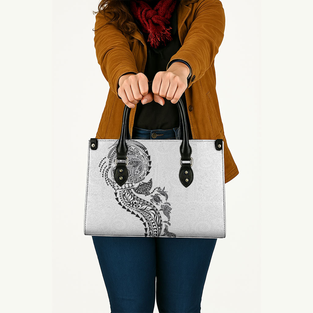 Hawaiian Kakau Tribal Sea Animals Tattoos Leather Bag White Color