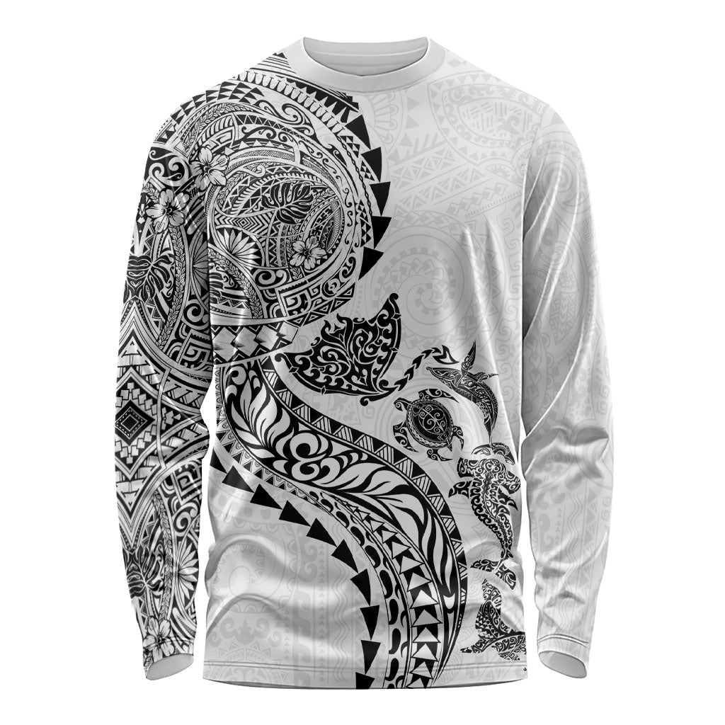 Hawaiian Kakau Tribal Sea Animals Tattoos Long Sleeve Shirt White Color