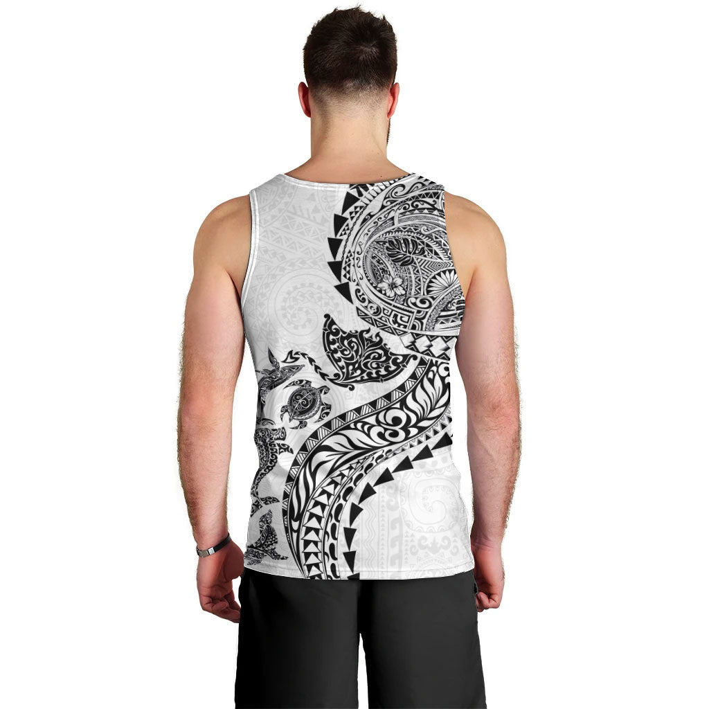 Hawaiian Kakau Tribal Sea Animals Tattoos Men Tank Top White Color