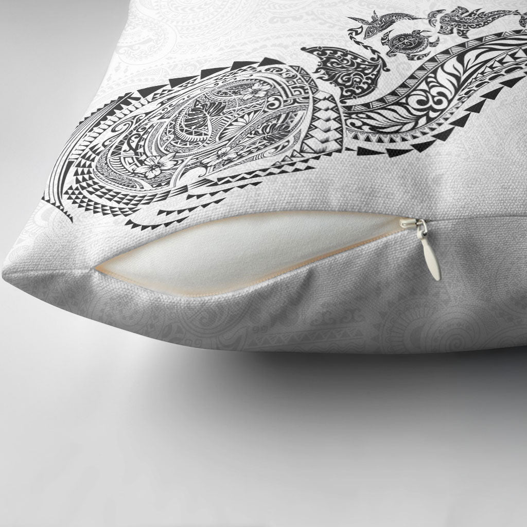 Hawaiian Kakau Tribal Sea Animals Tattoos Pillow Cover White Color