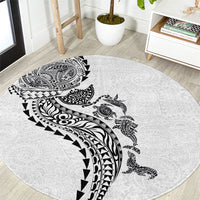 Hawaiian Kakau Tribal Sea Animals Tattoos Round Carpet White Color