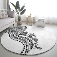 Hawaiian Kakau Tribal Sea Animals Tattoos Round Carpet White Color