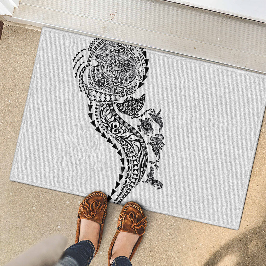 Hawaiian Kakau Tribal Sea Animals Tattoos Rubber Doormat White Color
