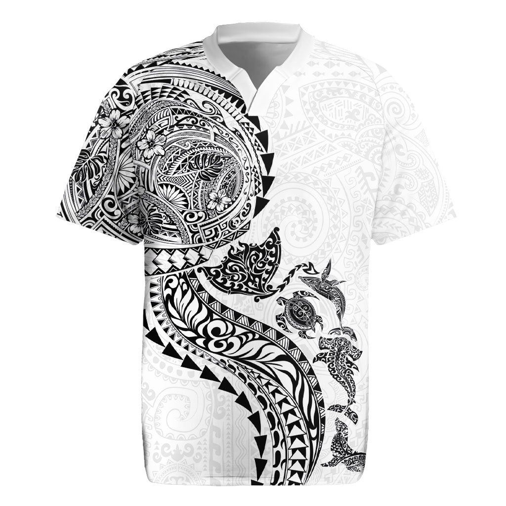 Hawaiian Kakau Tribal Sea Animals Tattoos Rugby Jersey White Color