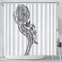 Hawaiian Kakau Tribal Sea Animals Tattoos Shower Curtain White Color
