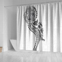 Hawaiian Kakau Tribal Sea Animals Tattoos Shower Curtain White Color