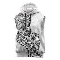Hawaiian Kakau Tribal Sea Animals Tattoos Sleeveless Hoodie White Color