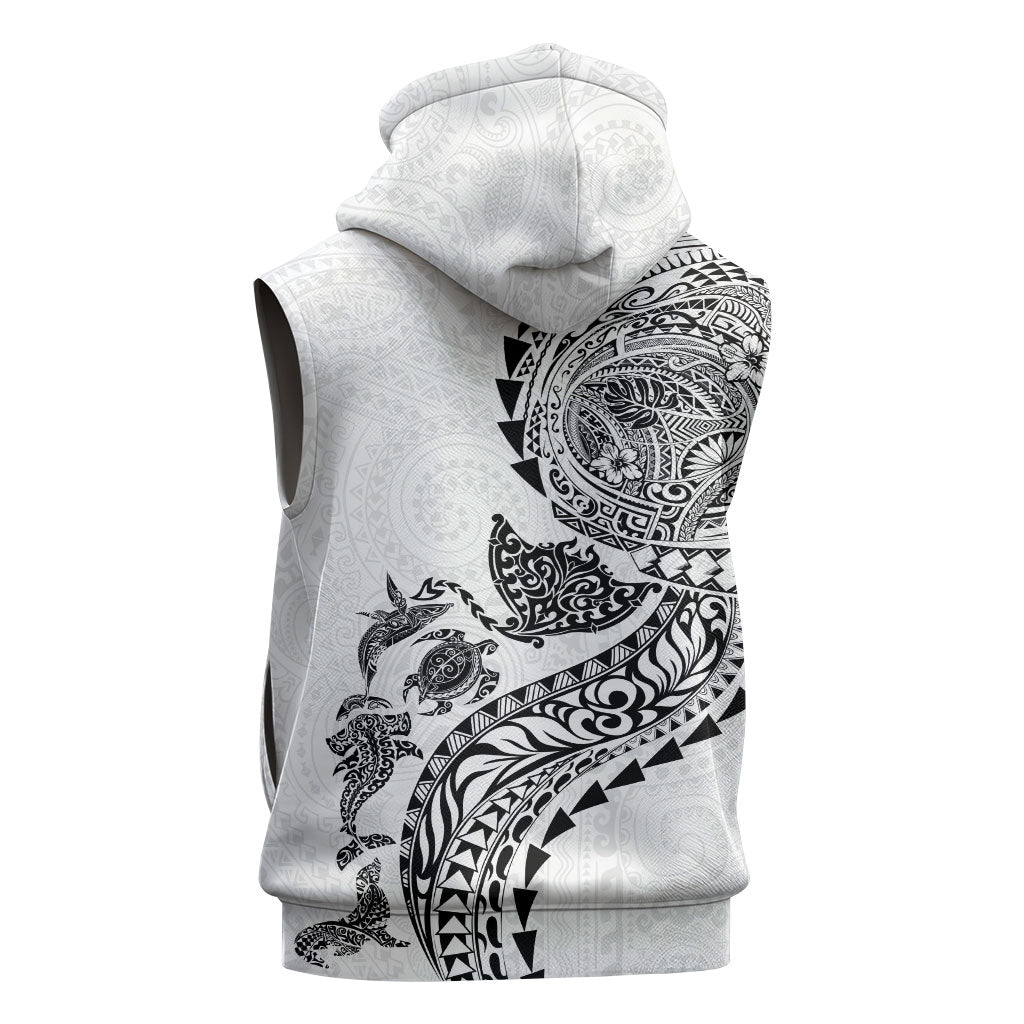 Hawaiian Kakau Tribal Sea Animals Tattoos Sleeveless Hoodie White Color