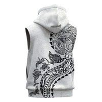 Hawaiian Kakau Tribal Sea Animals Tattoos Sleeveless Hoodie White Color