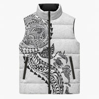Hawaiian Kakau Tribal Sea Animals Tattoos Sleeveless Puffer Jacket White Color