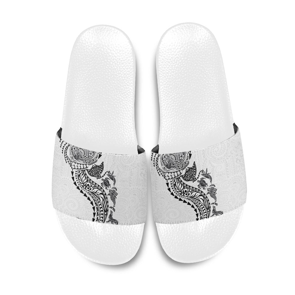 Hawaiian Kakau Tribal Sea Animals Tattoos Slide Sandals White Color