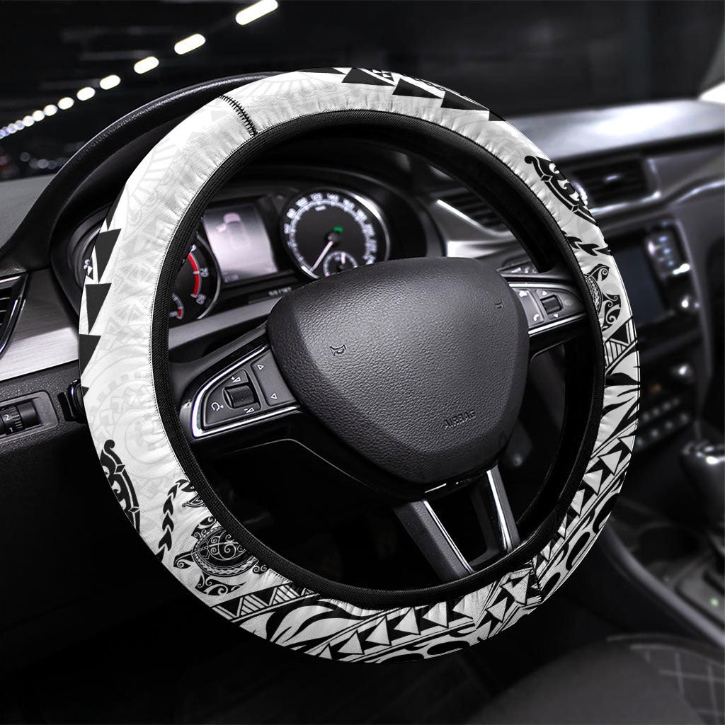 Hawaiian Kakau Tribal Sea Animals Tattoos Steering Wheel Cover White Color