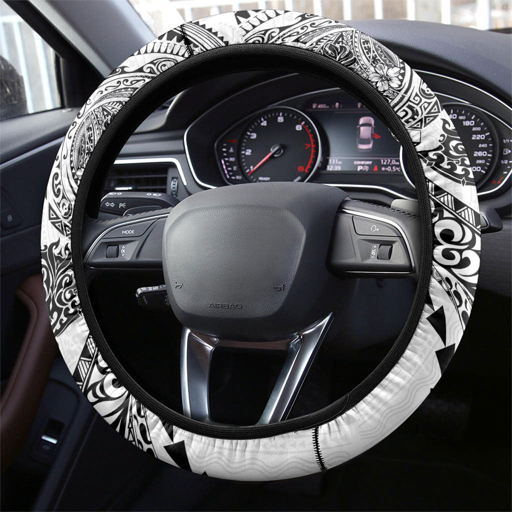 Hawaiian Kakau Tribal Sea Animals Tattoos Steering Wheel Cover White Color