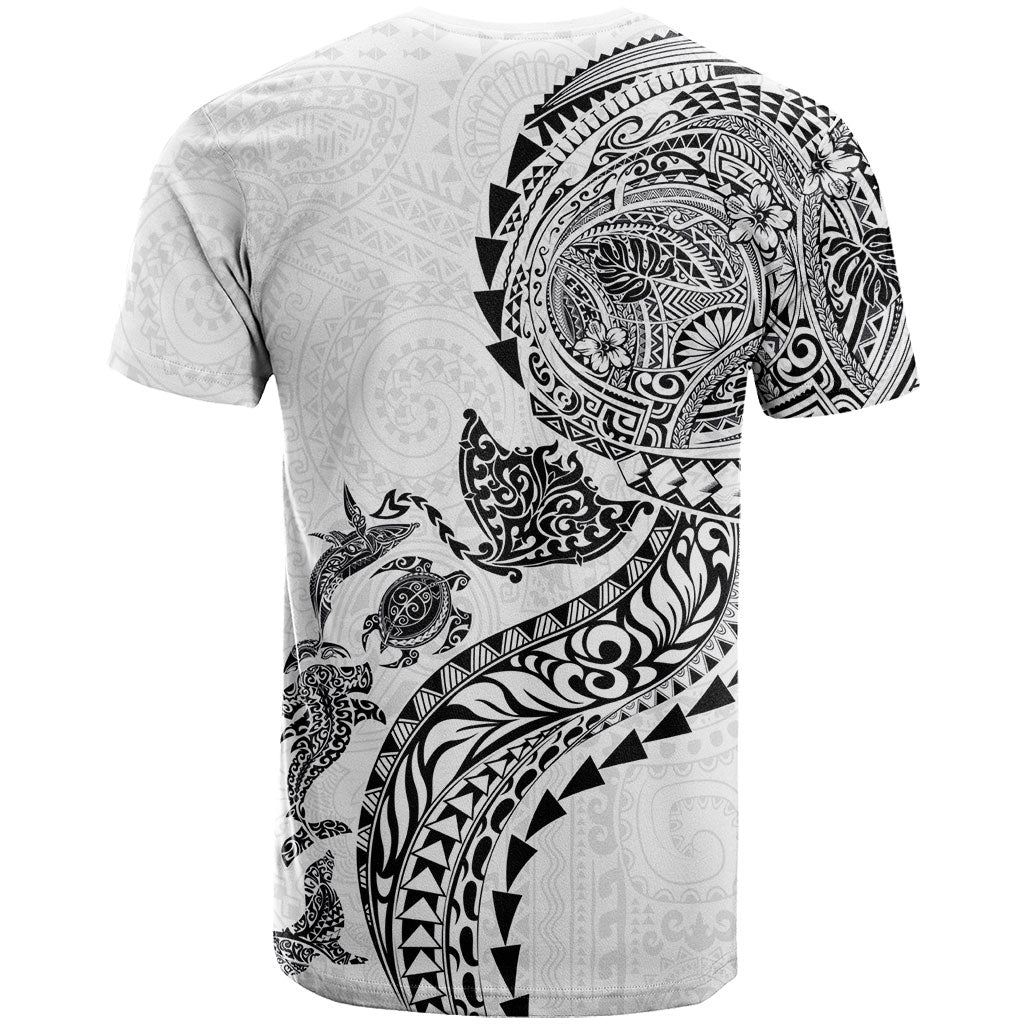 Hawaiian Kakau Tribal Sea Animals Tattoos T Shirt White Color
