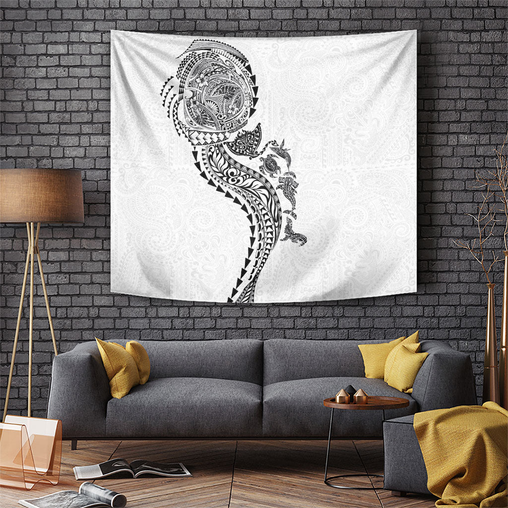 Hawaiian Kakau Tribal Sea Animals Tattoos Tapestry White Color