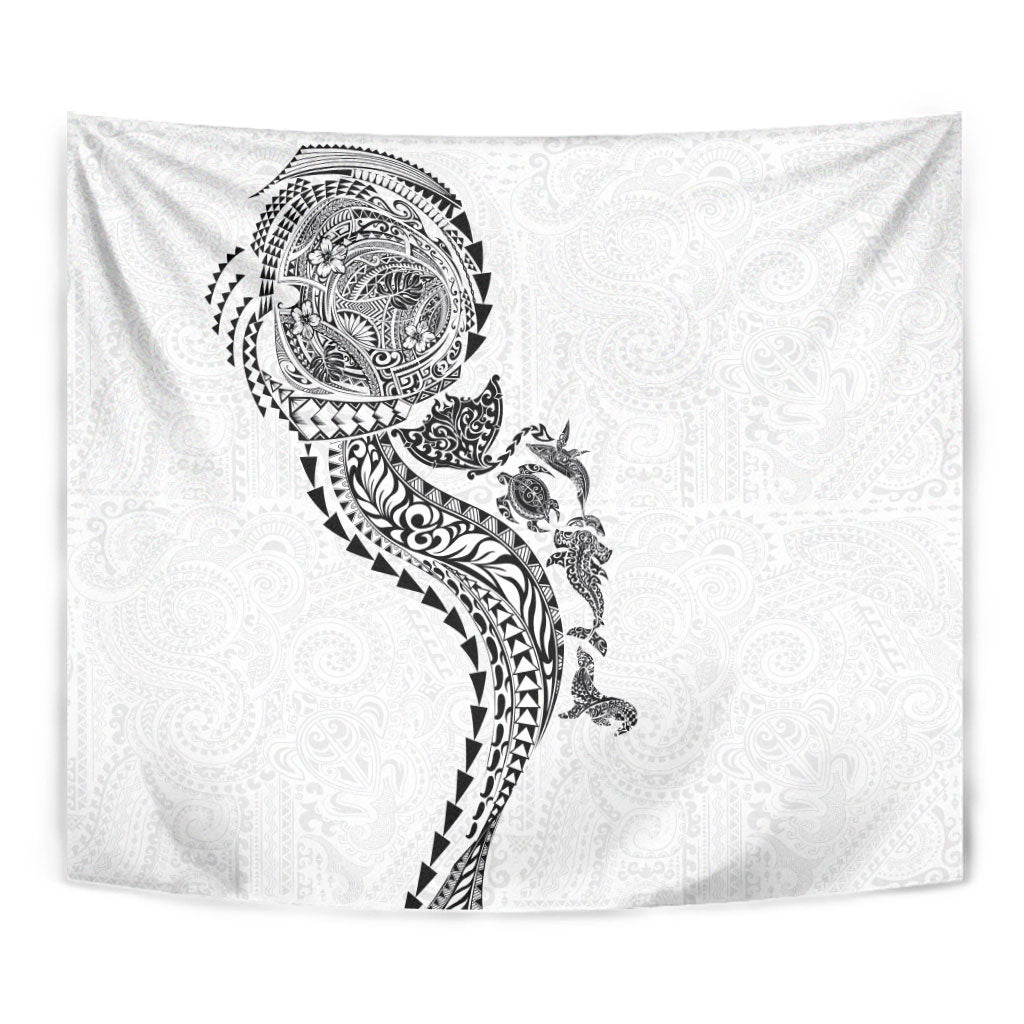 Hawaiian Kakau Tribal Sea Animals Tattoos Tapestry White Color