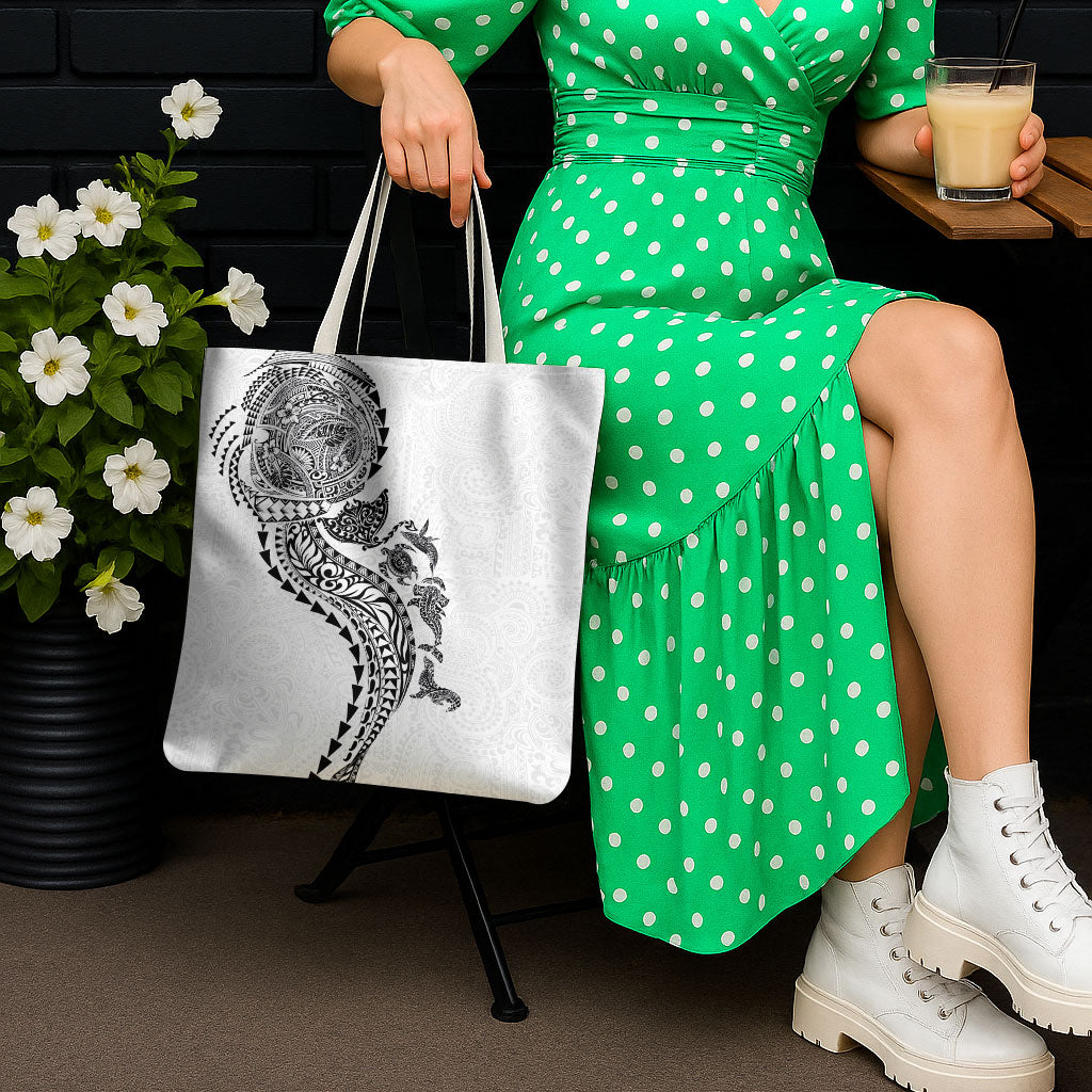 Hawaiian Kakau Tribal Sea Animals Tattoos Tote Bag White Color