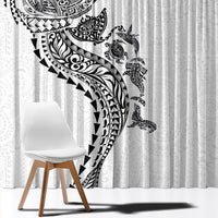 Hawaiian Kakau Tribal Sea Animals Tattoos Window Curtain White Color