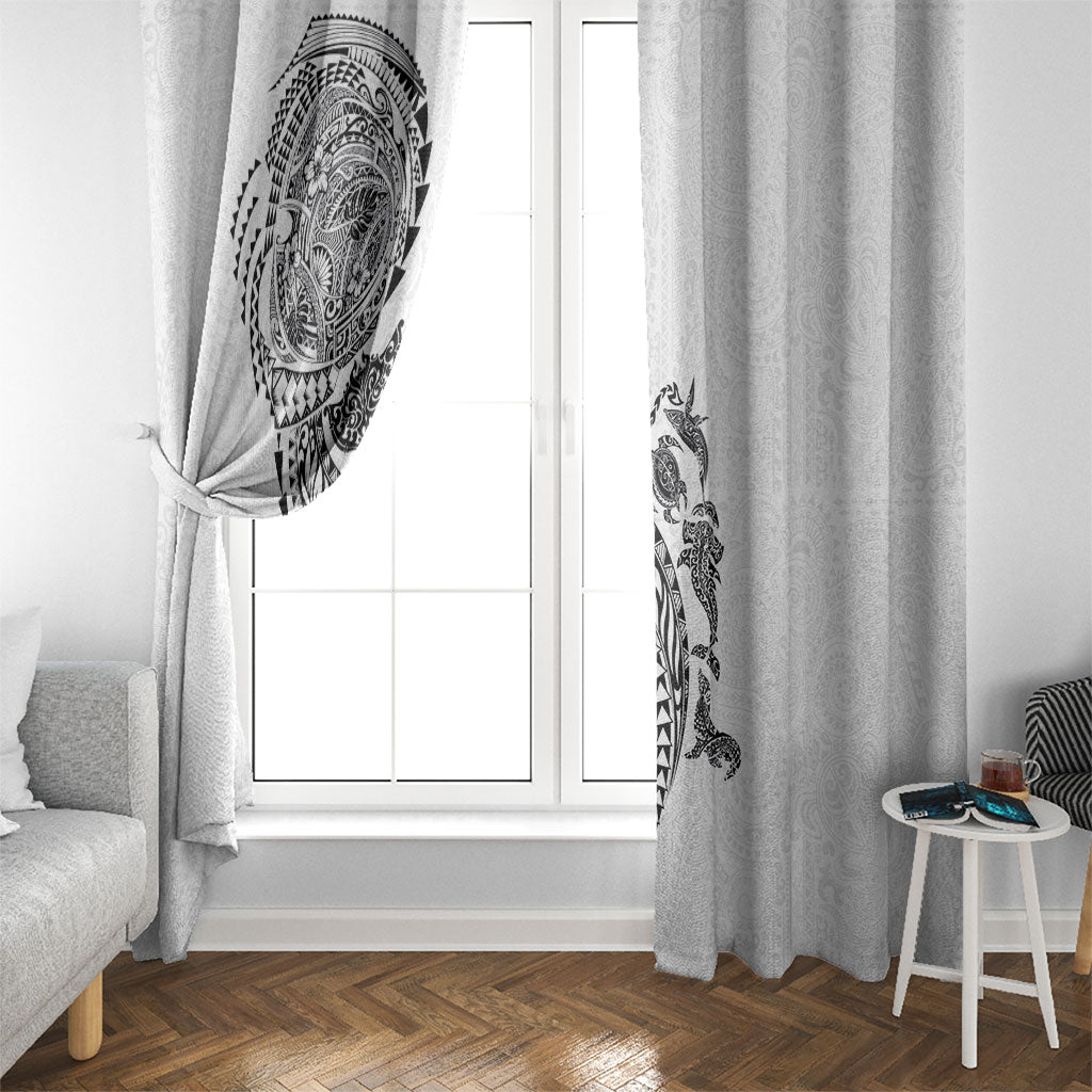Hawaiian Kakau Tribal Sea Animals Tattoos Window Curtain White Color