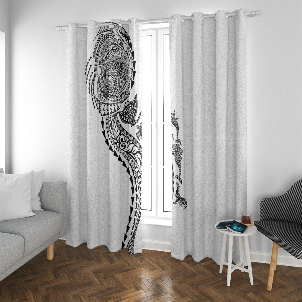 Hawaiian Kakau Tribal Sea Animals Tattoos Window Curtain White Color
