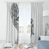 Hawaiian Kakau Tribal Sea Animals Tattoos Window Curtain White Color