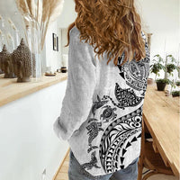 Hawaiian Kakau Tribal Sea Animals Tattoos Women Casual Shirt White Color LT03 - Polynesian Pride
