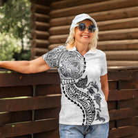 Hawaiian Kakau Tribal Sea Animals Tattoos Women Polo Shirt White Color LT03 - Polynesian Pride