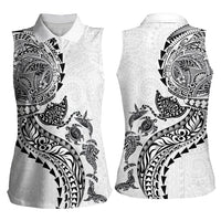 Hawaiian Kakau Tribal Sea Animals Tattoos Women Sleeveless Polo Shirt White Color LT03 - Polynesian Pride