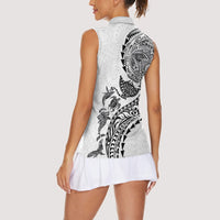 Hawaiian Kakau Tribal Sea Animals Tattoos Women Sleeveless Polo Shirt White Color LT03 - Polynesian Pride
