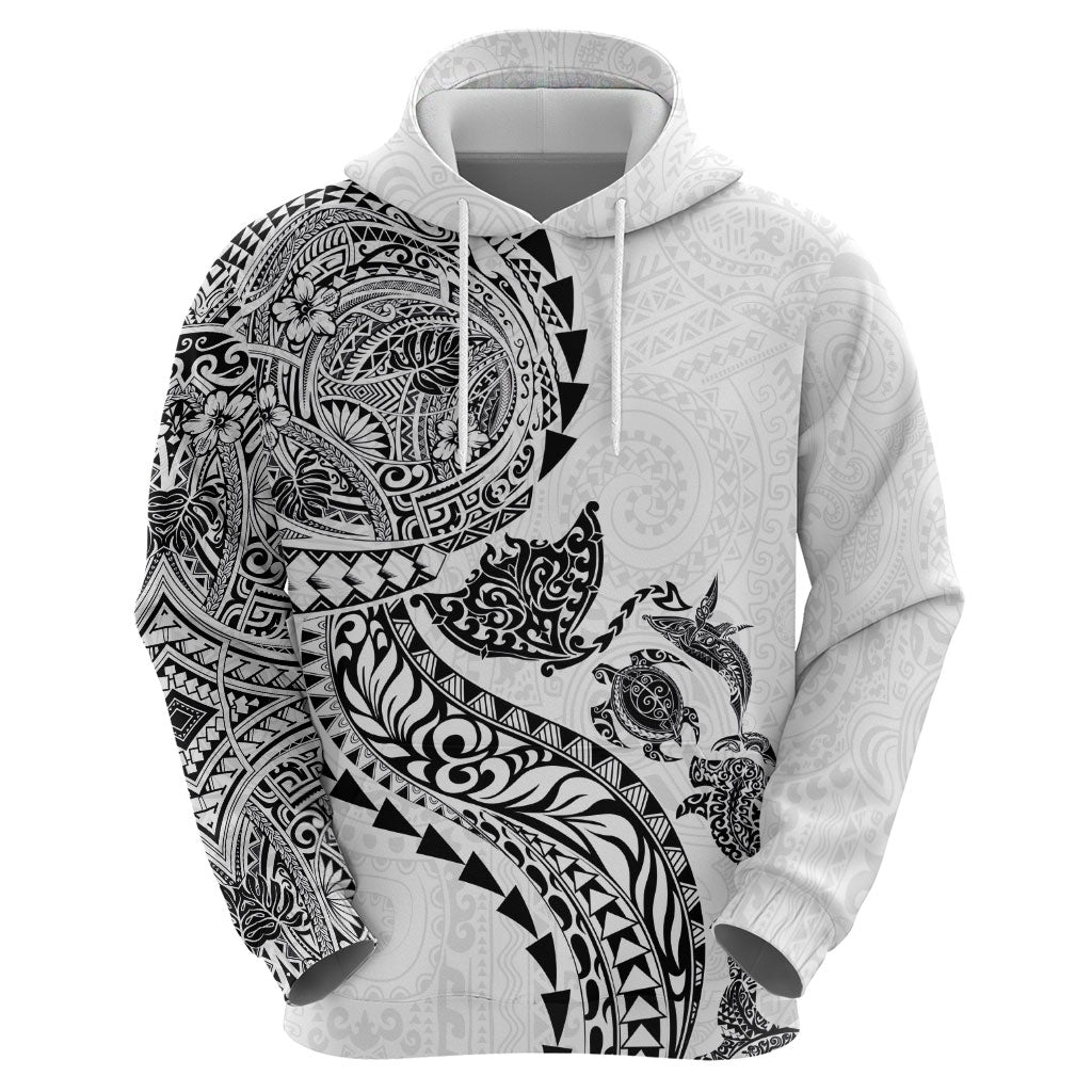 Hawaiian Kakau Tribal Sea Animals Tattoos Zip Hoodie White Color