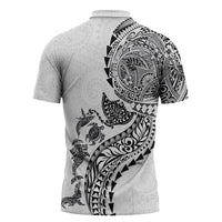Hawaiian Kakau Tribal Sea Animals Tattoos Zipper Polo Shirt White Color