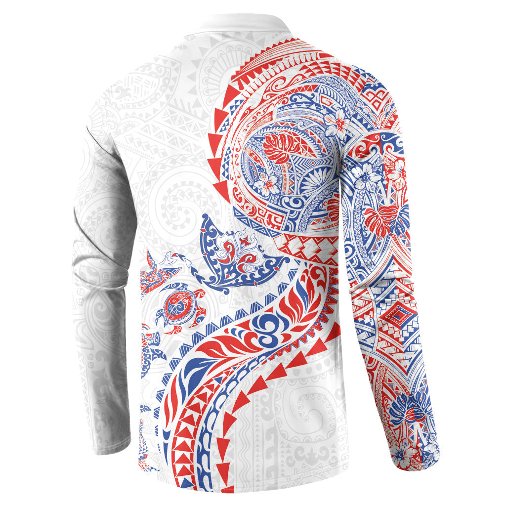 Hawaiian Kakau Tribal Sea Animals Tattoos Button Sweatshirt Hawaii Flag Color Inspired
