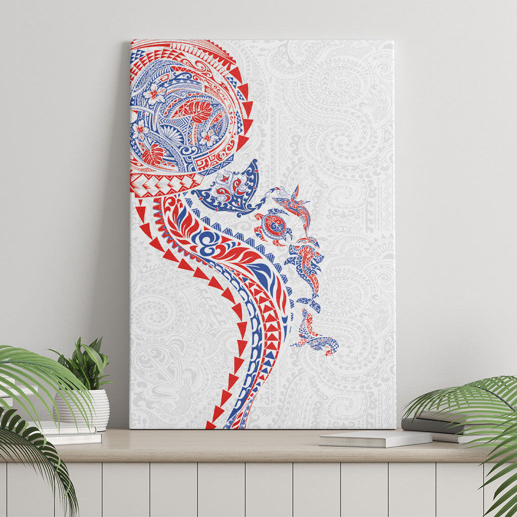 Hawaiian Kakau Tribal Sea Animals Tattoos Canvas Wall Art Hawaii Flag Color Inspired